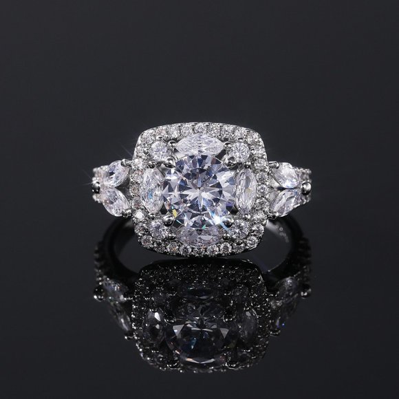 💍SHINY ROUND CZ SQUARE 925 STERLING SILVER LUXURY WEDDING RINGS FOR WOMEN, L053 - Picture 6 of 9